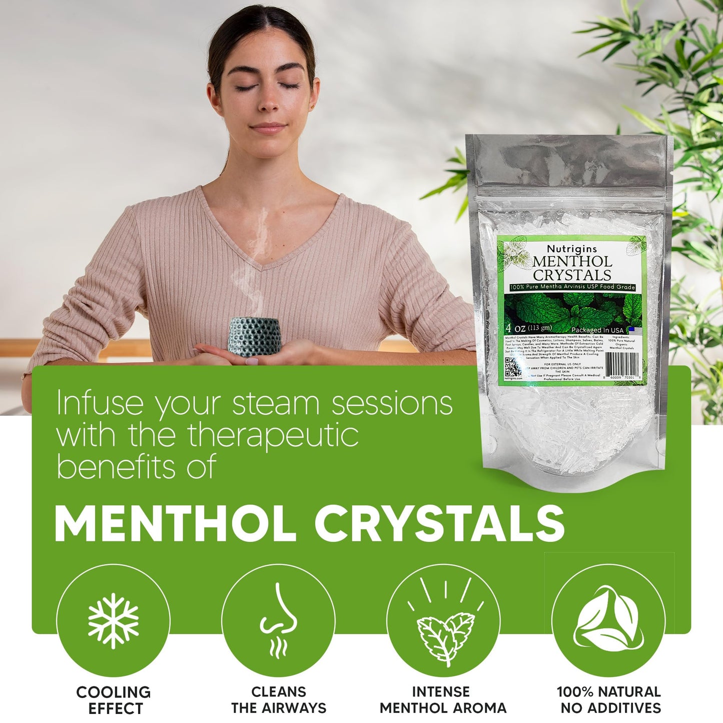Menthol Crystals 100% Pure Organic Spa Quality - 4OZ Resealable Bag
