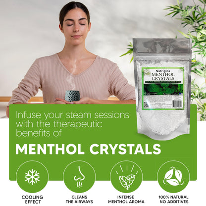Menthol Crystals 100% Pure Organic Spa Quality - 4OZ Resealable Bag