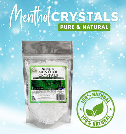 Menthol Crystals 100% Pure Organic Spa Quality - 4OZ Resealable Bag