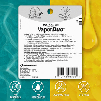 Mentholatum Vaporduo – 2-in-1 Aromatherapy Stick (1 Pack)