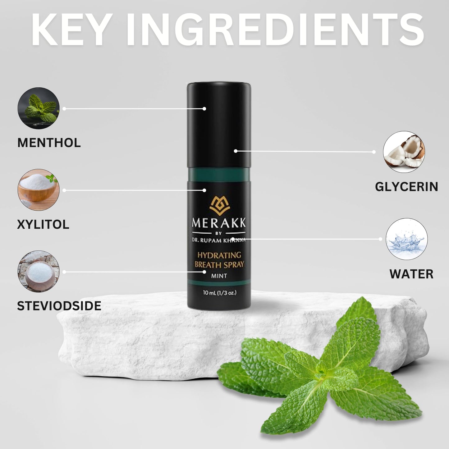 Merakk Dry Mouth Spray – Hydrating Mint, Sugar-Free Breath Freshener (0.3 fl oz)