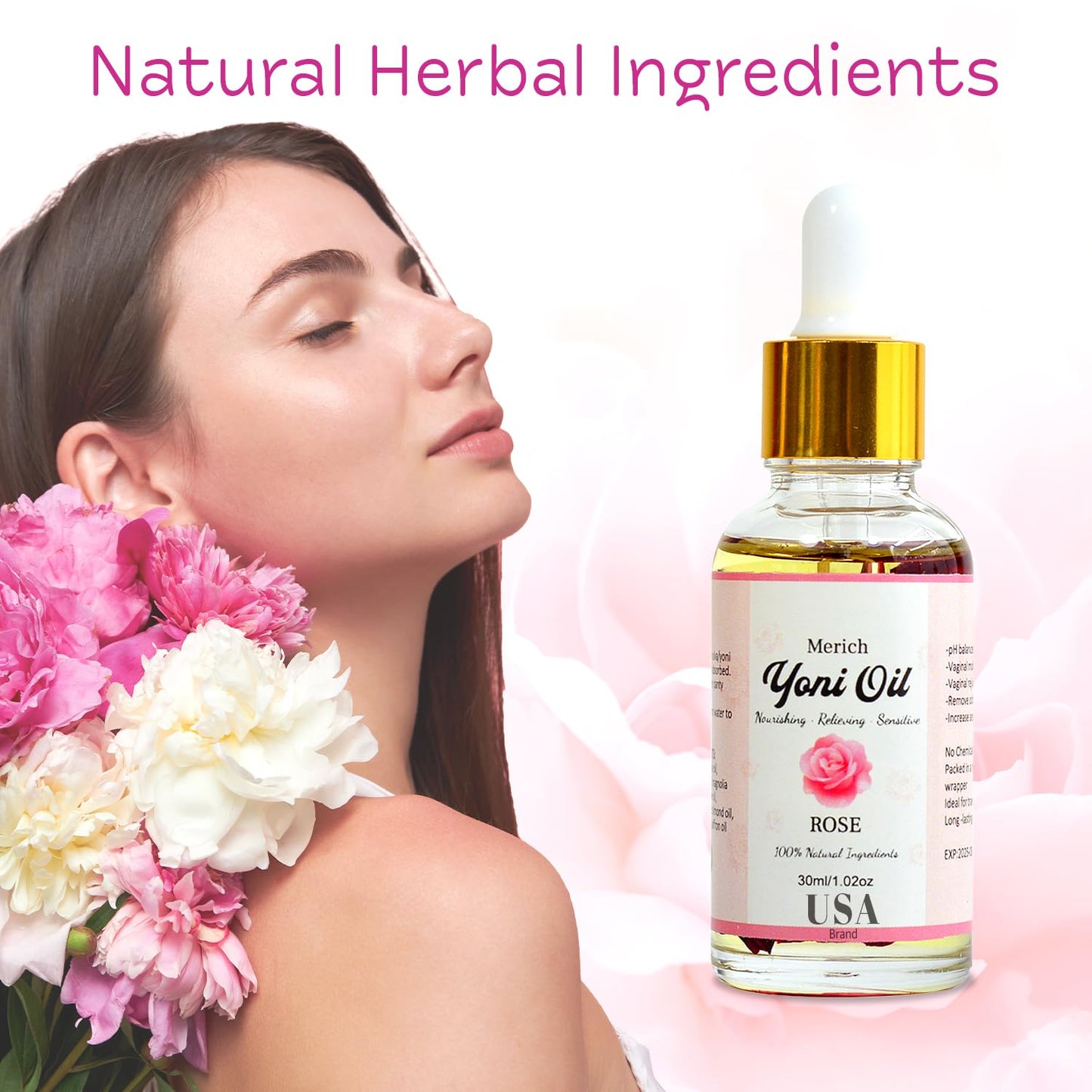 MERICH Natural Yoni Oil - Floral Detox, pH Balance, Odor Control | Rose