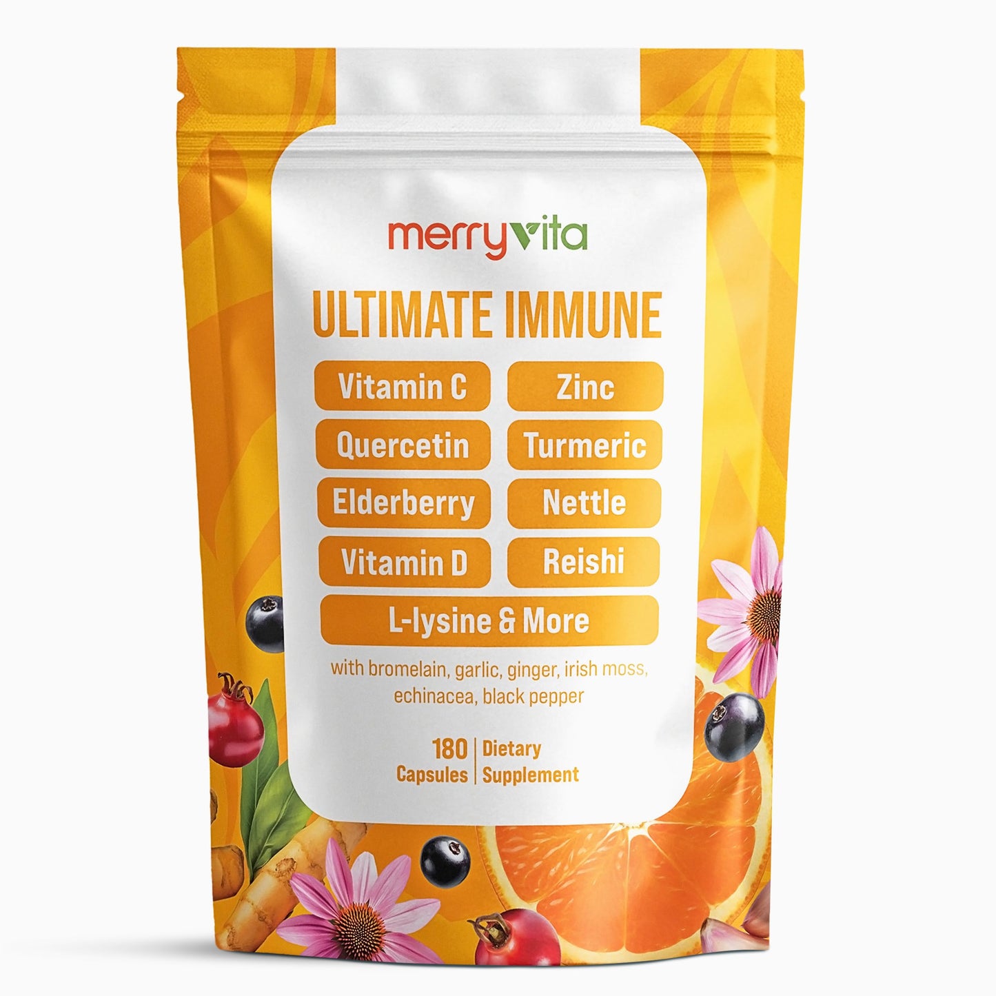 MERRY VITA Liposomal Vitamin C 1000mg – Immune Support with Zinc, Elderberry & Quercetin | Vegan, Non-GMO