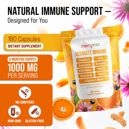 MERRY VITA Liposomal Vitamin C 1000mg – Immune Support with Zinc, Elderberry & Quercetin | Vegan, Non-GMO
