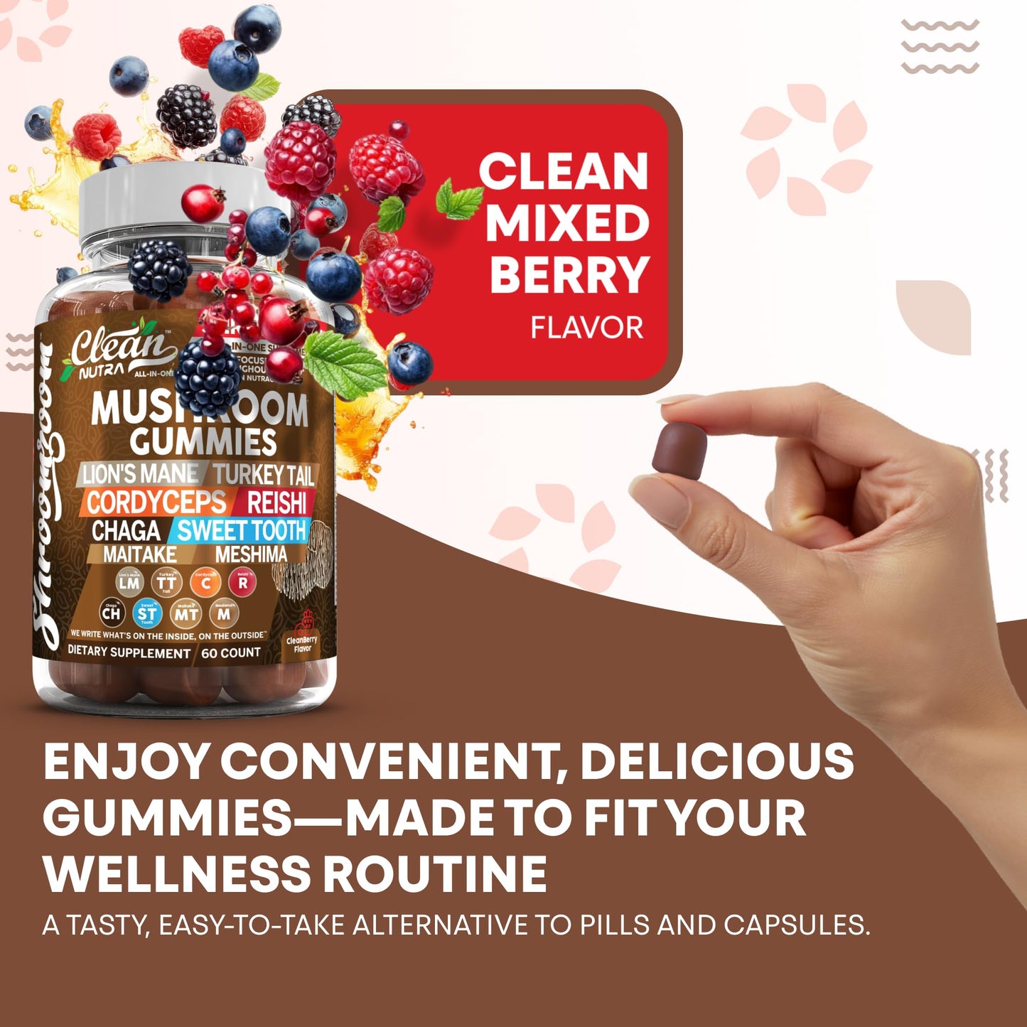 15-in-1 Mushroom Gummies with Lion's Mane, Turkey Tail & More | Immune Support for Men & Women | Clean Nutra