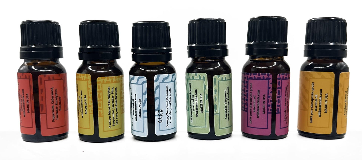 Wild Essentials 6 Pack Synergy Blend Aromatherapy Oils | 100% Pure, USA Made | mEssentials