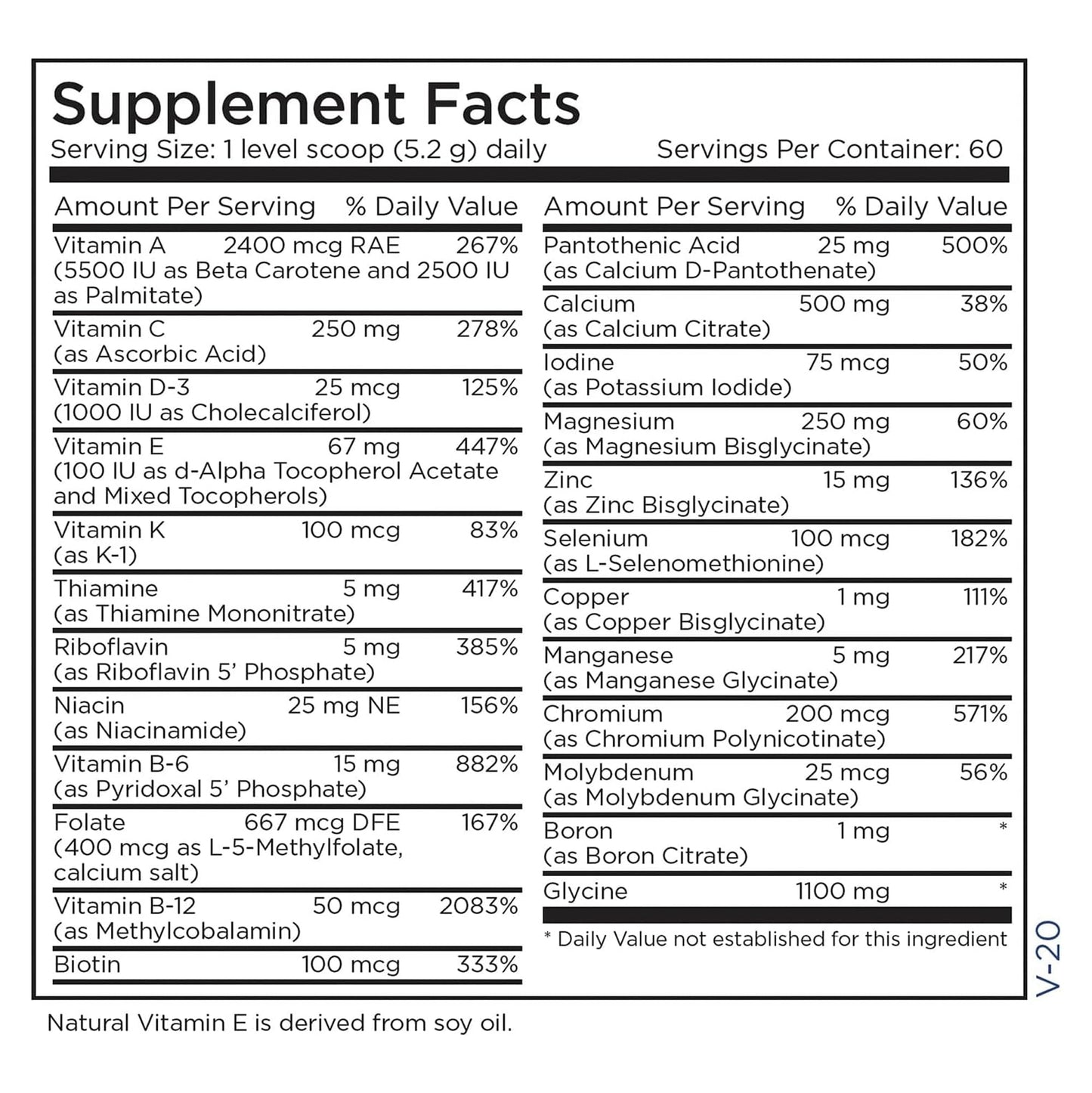Metabolic Maintenance Vitamin Mineral Base Powder – Iron Free Multivitamin with Active B Vitamins + Chelated Minerals (312g, 60 Servings)