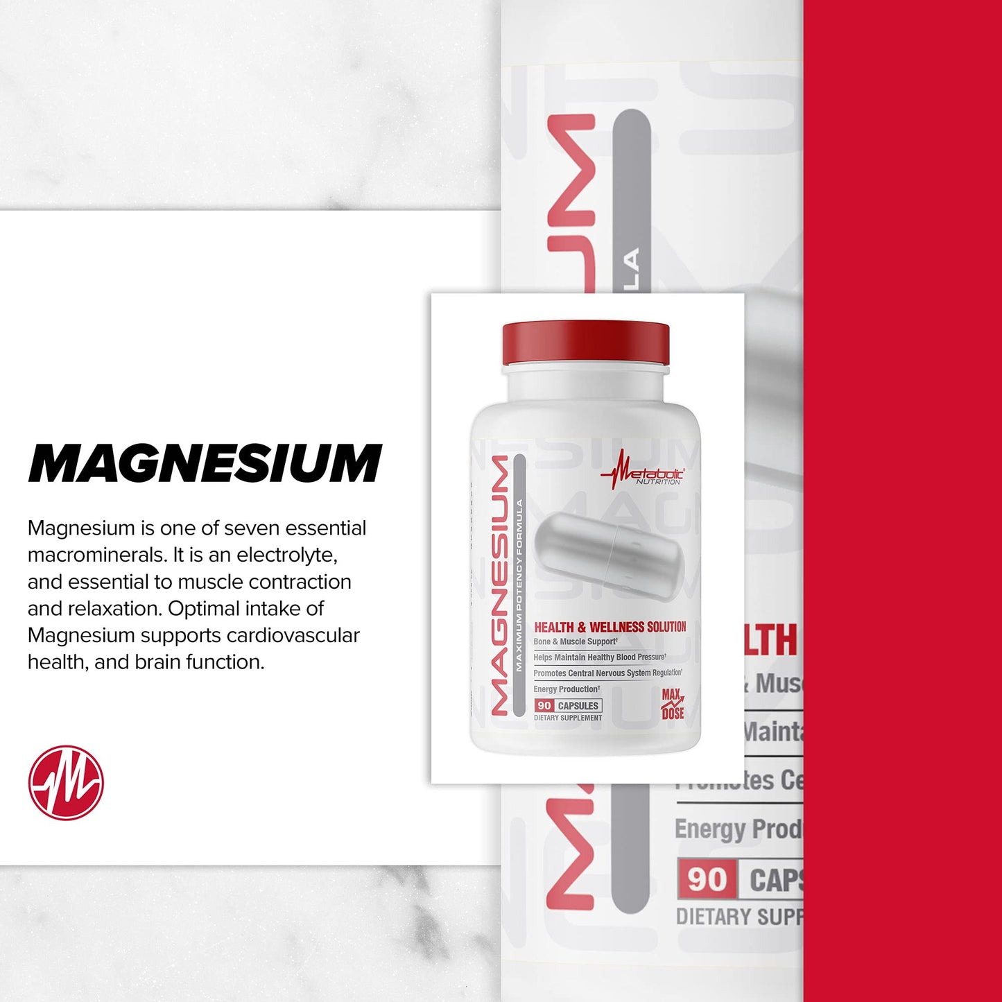 Metabolic Nutrition Magnesium 650mg per Serving | Non-GMO, Vegan, Gluten Free | 90 Capsules