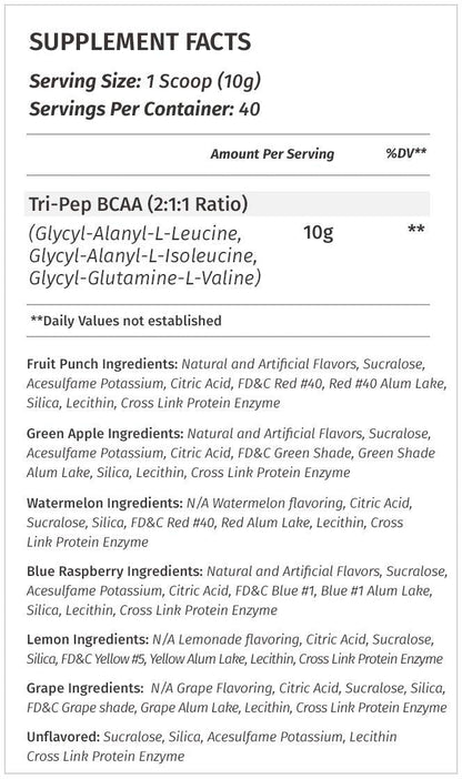 Metabolic Nutrition Tri-Pep BCAA Powder - Grape, 400g (40 Servings)