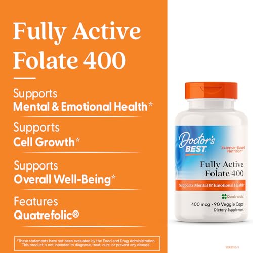 Doctor's Best Fully Active Folate with Quatrefolic 400 mcg – Healthy Mood, Memory & Circulation | 90 VC