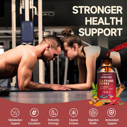 Liposomal Cayenne Pepper Liquid Drops – 15-in-1 Formula with D3, K2, Berberine for Circulation, Metabolism & Digestion | 1 fl oz