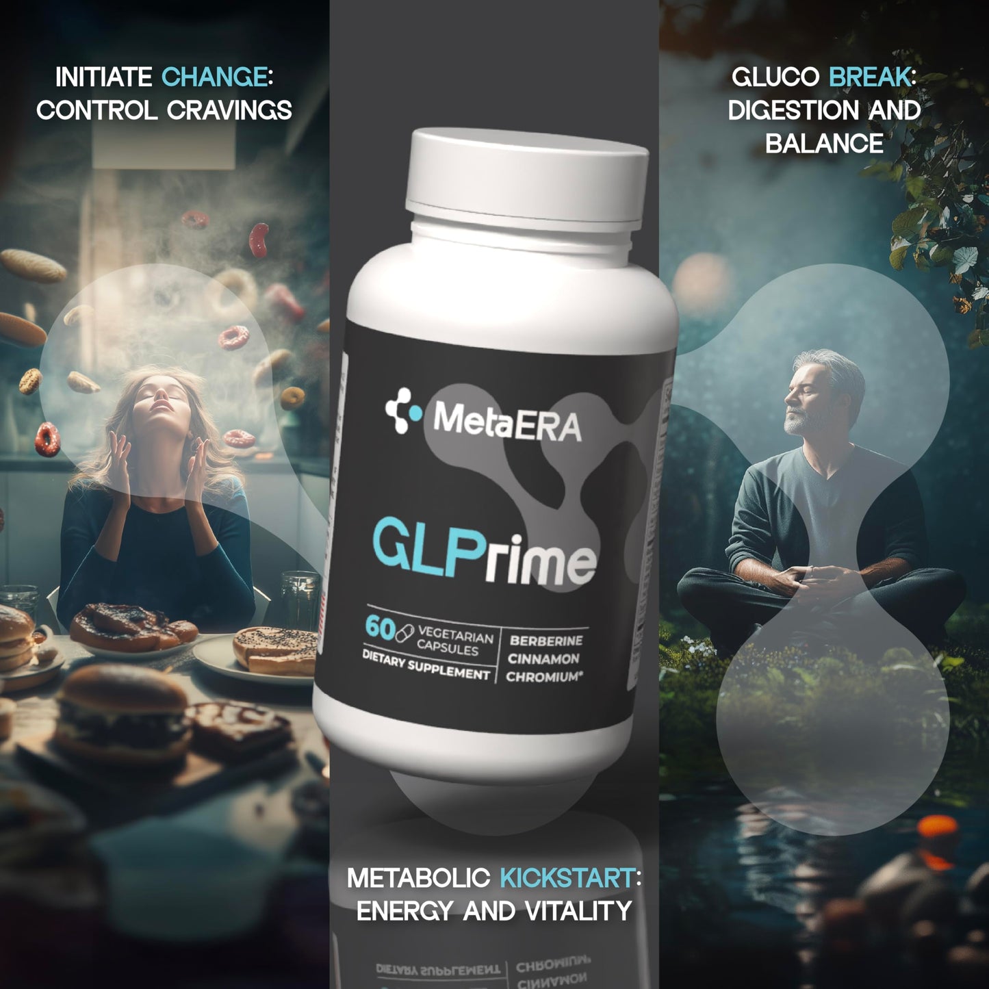 METAERA GLPrime GLP-1 Supplement - Natural GLP-1 Booster with Berberine, Cinnamon & Chromium - 1 Bottle