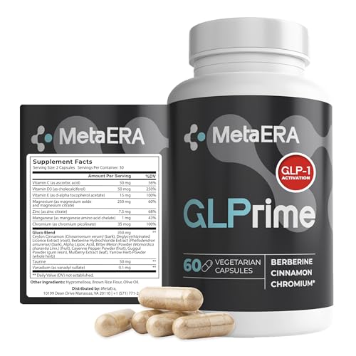 METAERA GLPrime GLP-1 Supplement - Natural GLP-1 Booster with Berberine, Cinnamon & Chromium - 1 Bottle