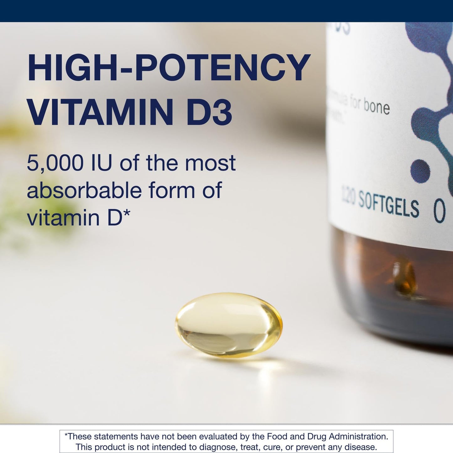 Metagenics D3 5000 IU Vitamin D3 Softgels – Immune, Bone & Heart Support* (125 mcg in Coconut Oil) – Non-GMO & Gluten-Free – 60 Count