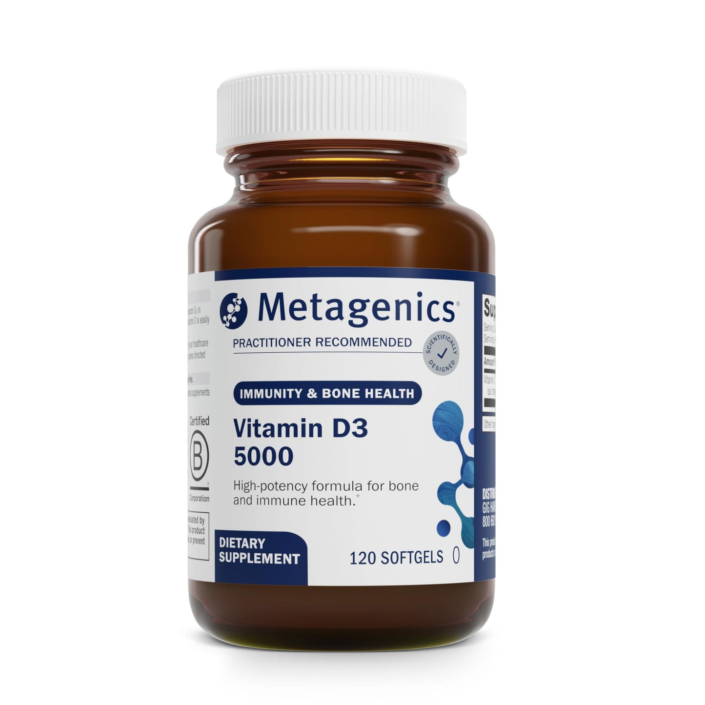 Metagenics D3 5000 IU Vitamin D3 Softgels – Immune, Bone & Heart Support* (125 mcg in Coconut Oil) – Non-GMO & Gluten-Free – 60 Count
