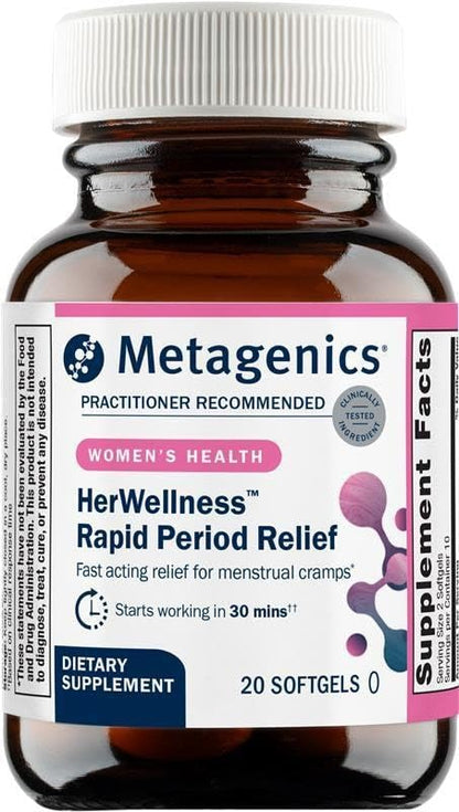 Metagenics HerWellness Rapid Period Relief – Fast-Acting Herbal Support (20 Softgels)