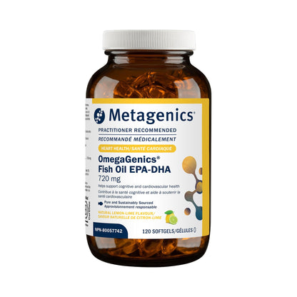 Metagenics OmegaGenics Fish Oil 720 mg EPA-DHA | High Potency Omega-3, Purity-Tested & Sustainably Sourced | 120 Softgels