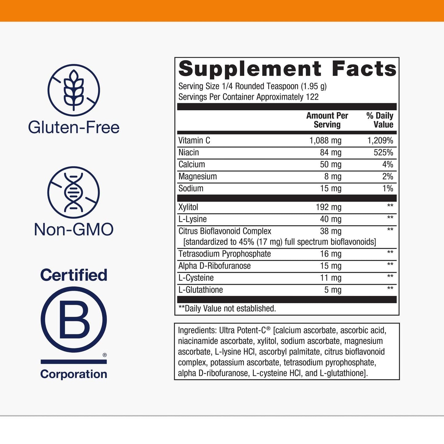 Metagenics Ultra Potent-C Vitamin C Powder – Immune Support, Gentle on Stomach, Bioflavonoids, L-Glutathione & L-Lysine – 8.39 oz | Non-GMO, Gluten-Free
