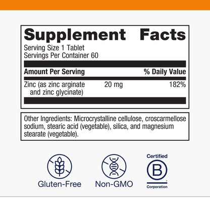 Metagenics Zinc A.G. – Arginine & Glycine Chelates Zinc Supplement – Immune Support, Bone Health, Skin & Energy – 60 Tablets