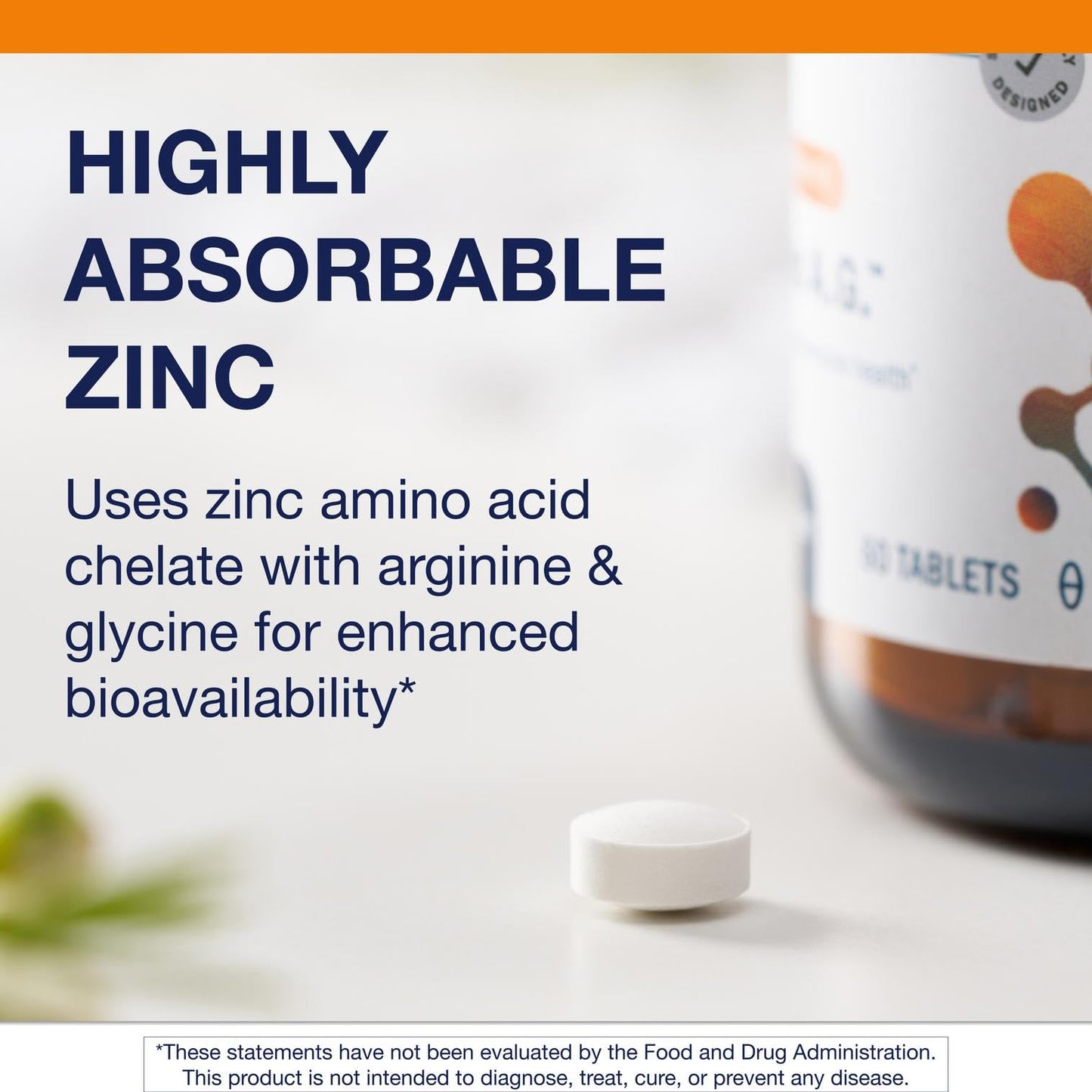 Metagenics Zinc A.G. – Arginine & Glycine Chelates Zinc Supplement – Immune Support, Bone Health, Skin & Energy – 60 Tablets