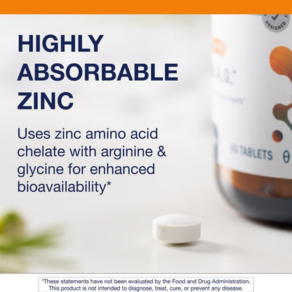 Metagenics Zinc A.G. – Arginine & Glycine Chelates Zinc Supplement – Immune Support, Bone Health, Skin & Energy – 60 Tablets