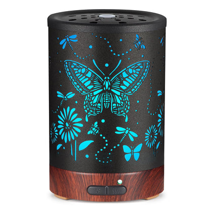 Metal Essential Oils Diffuser 150ML – 7 Color LED, Auto-Off, Cool Mist Humidifier | Gift for Mom (Butterfly)