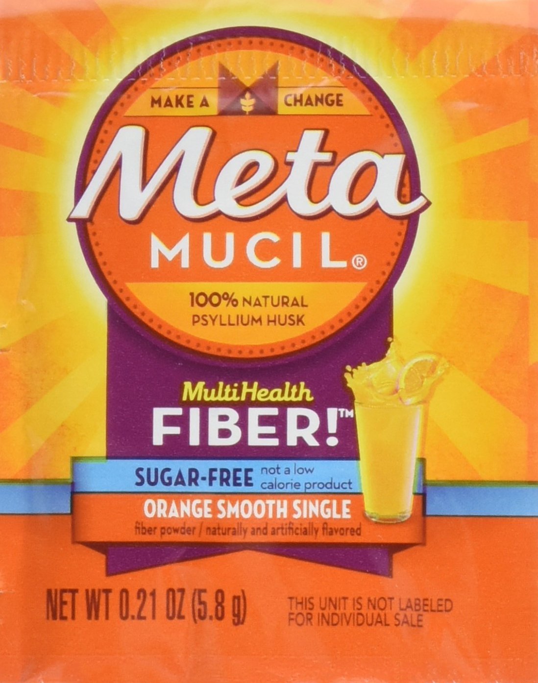 Metamucil MultiHealth Fiber Singles Orange Smooth Sugar-Free – 30 Pack
