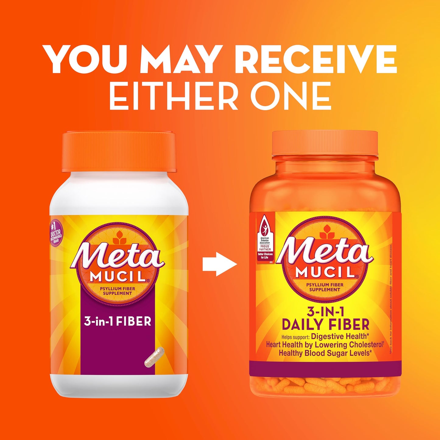 Metamucil Psyllium Husk Capsules, 160 Count – 3-in-1 Daily Fiber for Digestive Health and Regularity