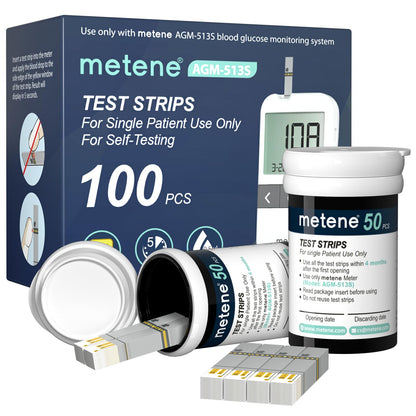 Metene AGM-513S Test Strips – 100 Count for AGM-513S Glucose Monitoring System