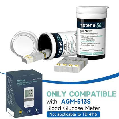 Metene AGM-513S Test Strips – 100 Count for AGM-513S Glucose Monitoring System