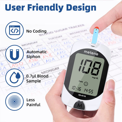 Metene TD-4116 Blood Glucose Test Strips | 300 Count for TD-4116 and Metene S Monitors