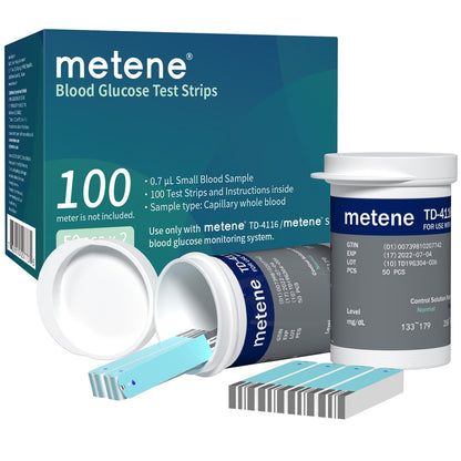 Metene TD-4116 Blood Glucose Test Strips - 100 Count for TD-4116 & S Meters