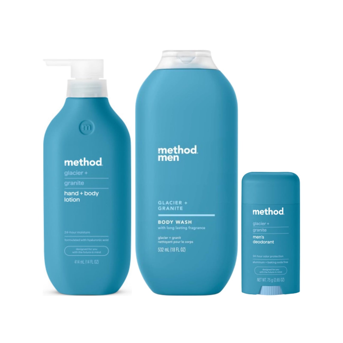 Method Glacier + Granite Variety Pack – Hydrating Lotion, Body Wash, Aluminum-Free Deodorant