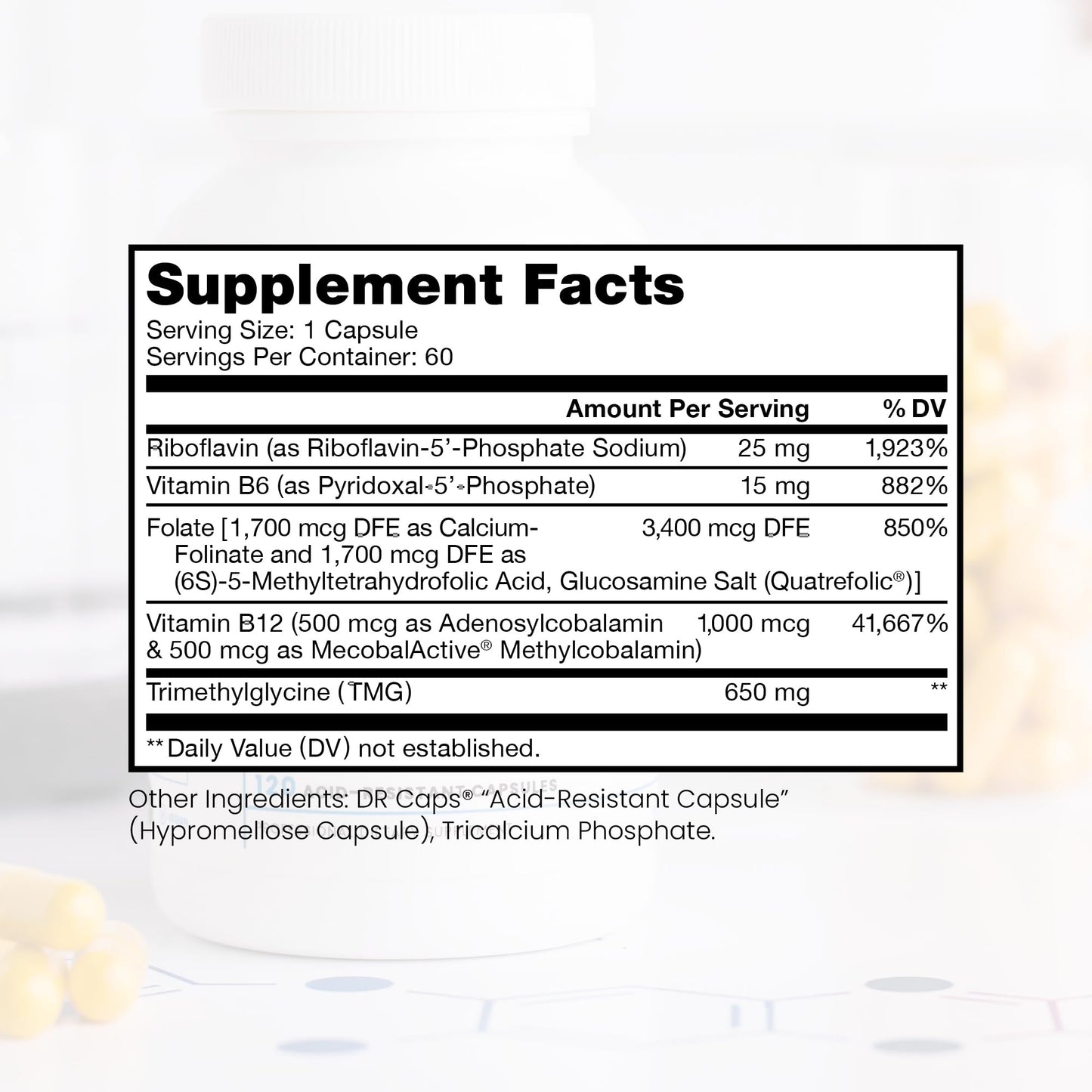 Methyl B Complete - 60 Vegetable Capsules | Optimal Methylation Support with Quatrefolic 5-MTHF (Active folate), Methylcobalamin (Active B12), B2, B6, and TMG | Pharmaceutical Grade