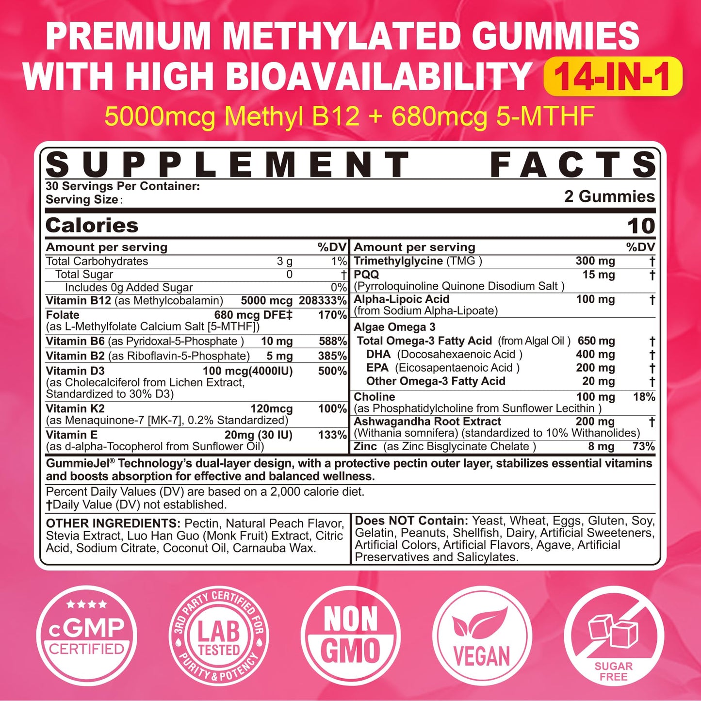 Methyl B12 5000mcg & L-Methylfolate Gummies – Energy, Cognition, Methylation (60 ct)