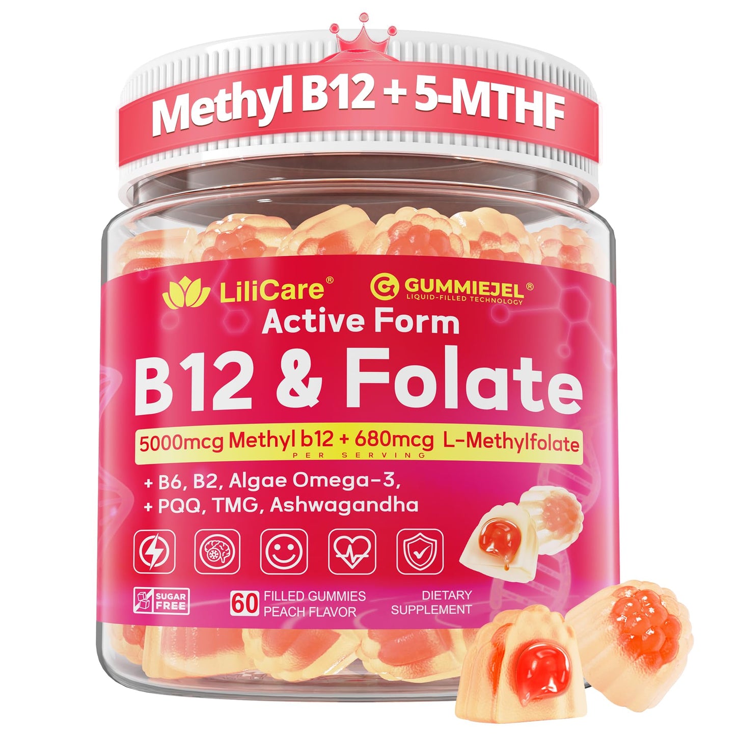 Methyl B12 5000mcg & L-Methylfolate Gummies – Energy, Cognition, Methylation (60 ct)