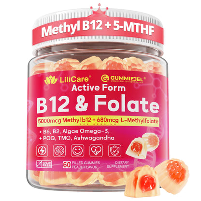 Methyl B12 5000mcg & L-Methylfolate Gummies – Energy, Cognition, Methylation (60 ct)