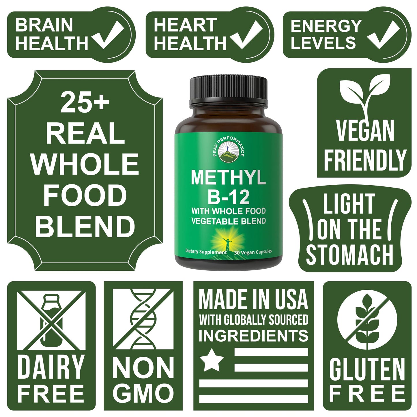Methyl B12 Vitamin + Whole Food Blend – Vegan Methylcobalamin, 30 Day Supply