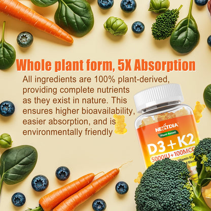 Vitamin D3 K2 Gummies 5000/10000IU with Omega-3 & MK-7 – Bone & Immune Support