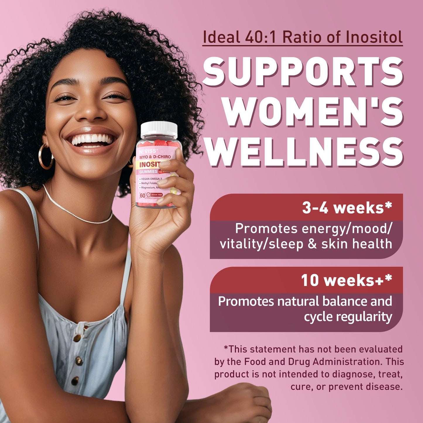 Myo-Inositol & D-Chiro Inositol Gummies for Women – 40:1 Ratio, Sugar-Free, 120 Ct