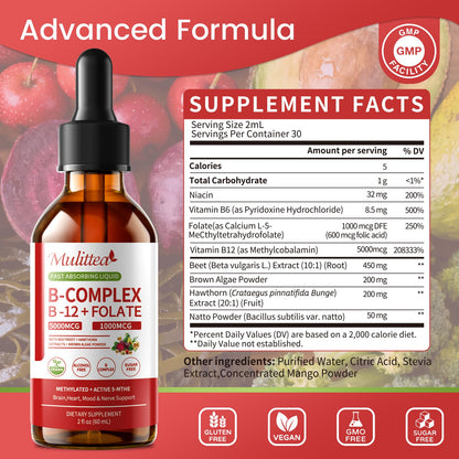 Methylated B Complex Liquid Drops - 5000 mcg B12 + 1000 mcg 5-MTHF