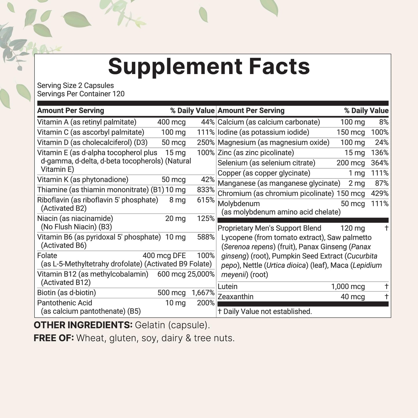 Pure Methylated Multivitamin for Men, 240 Capsules | 30 Key Nutrients with Vitamin C, D, E, B Complex + Methylfolate, lycopene, Saw Palmetto, Ginseng, & Maca | Men’s Daily Support | Filler Free