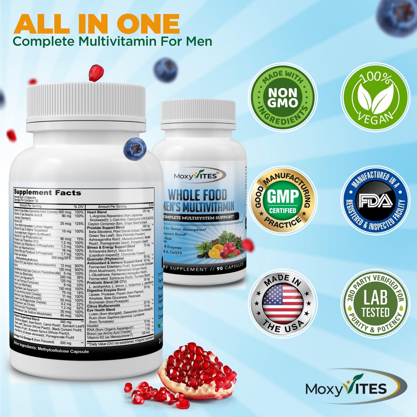 Methylated Men's Multivitamins – 44 Organic Whole-Food Ingredients | Vegan Daily Vitamin for Men