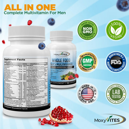 Methylated Men's Multivitamins – 44 Organic Whole-Food Ingredients | Vegan Daily Vitamin for Men