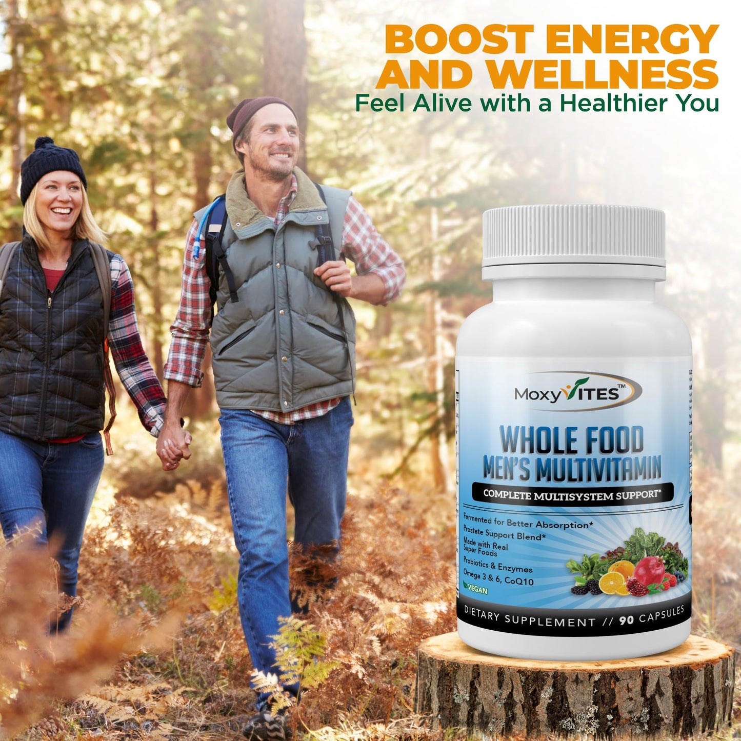 Methylated Men's Multivitamins – 44 Organic Whole-Food Ingredients | Vegan Daily Vitamin for Men