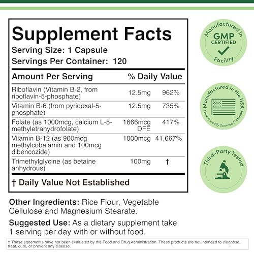 Methylated Multivitamin with Methylfolate & TMG - Non-GMO, Gluten Free MTHFR Supplement | Double Wood, 120 Capsules