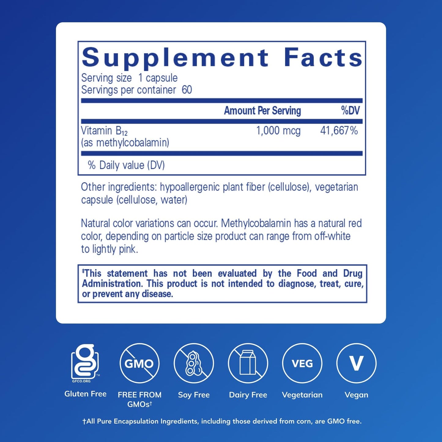 Pure Encapsulations Methylcobalamin 1,000 mcg – Vitamin B12 for Memory & Nerve Health – 60 Capsules