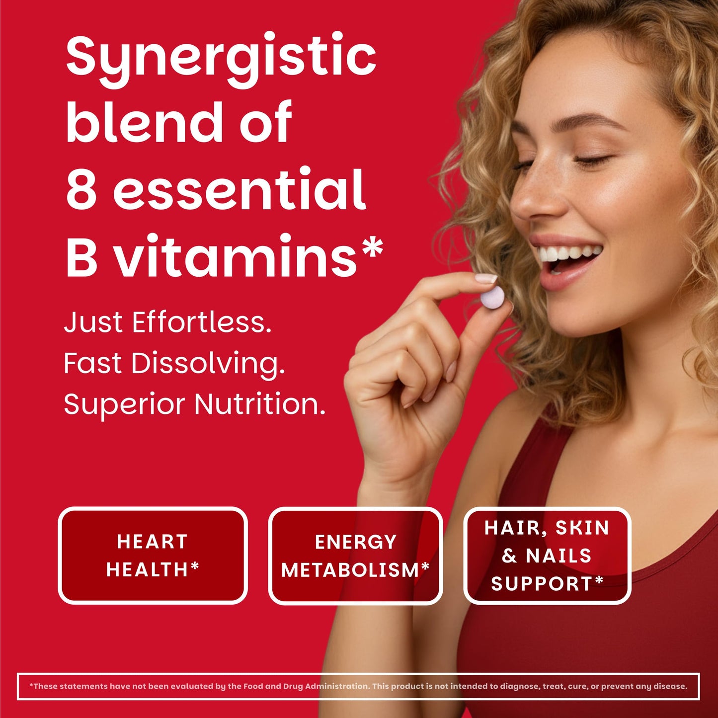 EZ Melts Dissolvable B-Complex – Vitamin B Complex for Energy Metabolism & Heart Health (Methylated B12 & Folate) – Non-GMO & Vegan – Strawberry Swirl – 60 Tablets