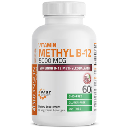 Bronson Methyl B12 5000 mcg Methylcobalamin – Energy & Brain Support (60 Lozenges)