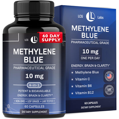 Methylene Blue Pharmaceutical Grade 10 mg - 60 Capsules | Made in USA - 2 Month Supply